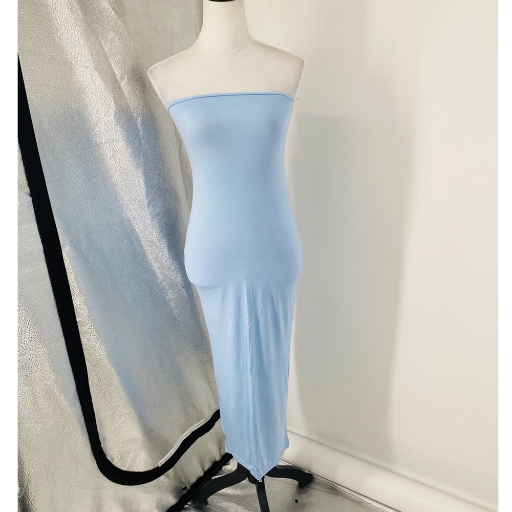 Blue Strapless Bodycon Pencil Midi Dress Sundress - Picture 7 of 7